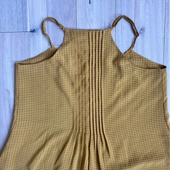 SANCTUARY mustard yellow pleated front, light ruffle trim sleeveless V neck top - Picture 6 of 10